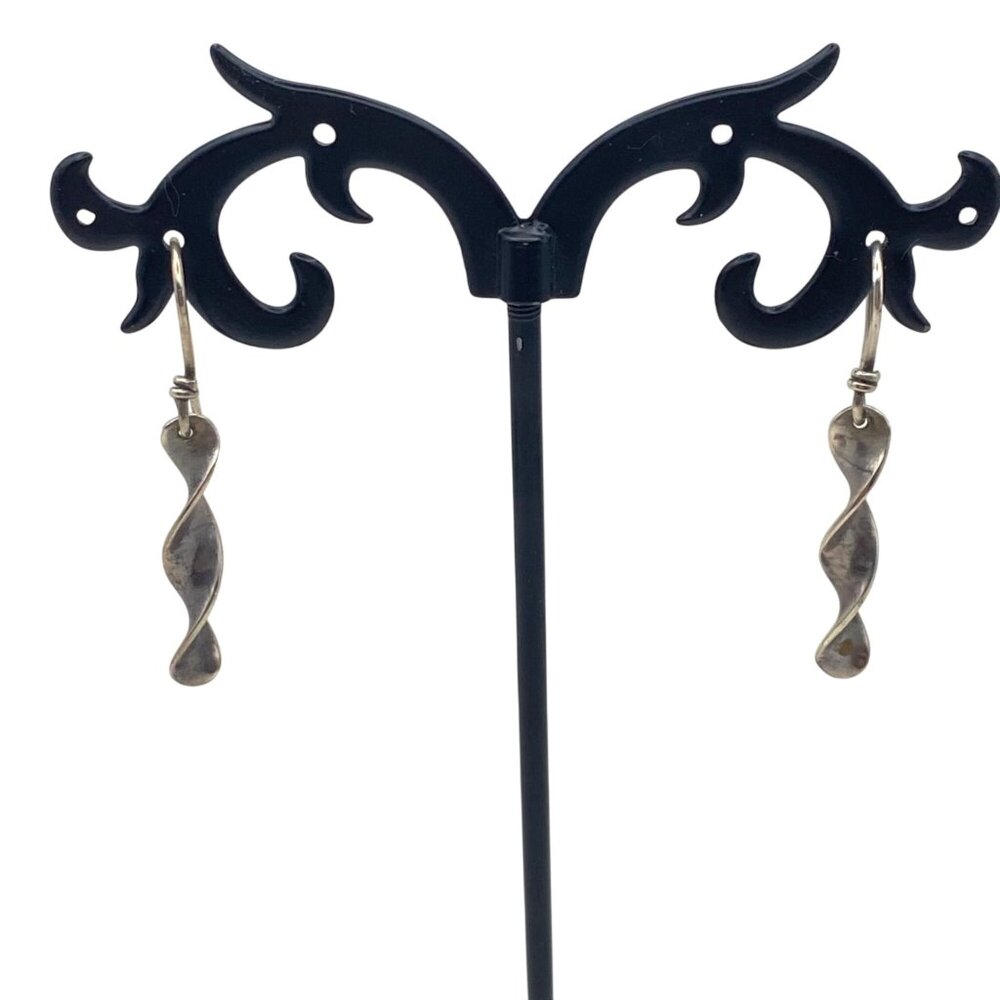 Sterling Silver Twisted Ribbon Dangle Earrings Vintage ROCKy 2.4g 1.5" Estate